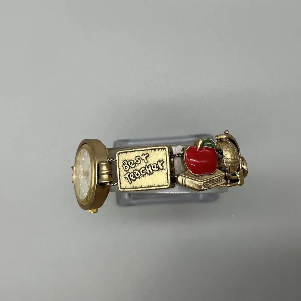 Jennie B Womens Watch 24mm School Gold Tone Teacher Charm New Battery 7.5